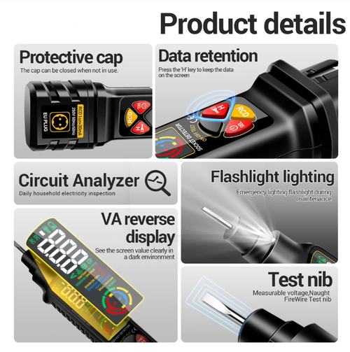 O analisador de circuito multifuncional integra funções como detecção de vazamento, localização de pontos de falha e medição de tensões CA e CC.   É fácil de operar, portátil e prático.   É um assistente completo para eletricistas, entusiastas de eletrônicos e manutenção de circuitos domésticos, tornando a detecção de falhas de circuito eficiente e reconfortante!