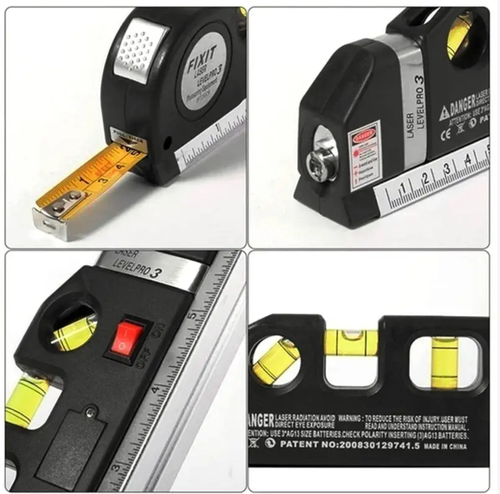O nivelador a laser multifuncional integra projeção de nível a laser, fita métrica, régua e instrumento de nível 3D.  Ele projeta com precisão lasers horizontais e verticais, fornecendo controle de equilíbrio multidimensional e medição precisa com operação simples.  De projetos de construção a projetos domésticos DIY, é um ajudante versátil no campo da medição, garantindo resultados precisos e eficientes em uma única etapa.