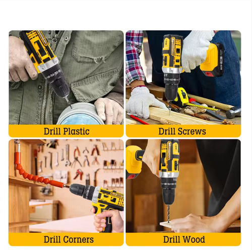 Este kit de ferramentas tudo-em-um inclui uma fita métrica, chave de fenda, alicate, etc.  A furadeira de bateria de lítio de dupla velocidade pode ajustar a velocidade de forma flexível, tem bateria de longa duração e uma pegada confortável.  É adequado para vários cenários, como reparos domésticos, montagem de móveis, criações de bricolage, etc.  O armazenamento é científico, permitindo que você se torne facilmente um artesão habilidoso.