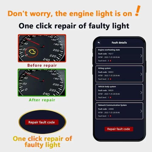 Este detector de falhas do veículo é conectado à interface OBD e ao aplicativo móvel.  Ele realiza uma varredura profunda de todos os 45 componentes do veículo, lê e analisa códigos de falha e pode redefinir as luzes indicadoras de falha.  É compatível com plug-and-play com vários modelos de veículos e serve como um especialista em diagnóstico de veículos para os proprietários de automóveis monitorarem de forma independente o estado de saúde do veículo e solucionar falhas.