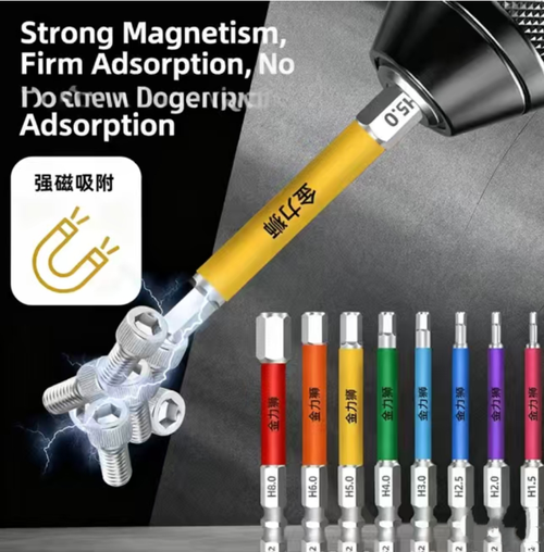 Cabeça de soquete hexagonal de impacto colorida atrai fortemente parafusos pequenos.  A haste antichoque pode facilmente apertar pregos enferrujados sem quebrar.   laranja, amarelo, verde e roxo facilitam a identificação do modelo num instante.  É altamente eficiente para consumir.  O eixo fino pode caber em espaços estreitos, adequados para a maioria dos porta-ferramentas.  Isso economiza espaço para armazenamento.  Este conjunto é tudo o que você precisa para equipamentos de reparo doméstico.