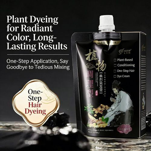 Uma tintura de cabelo de dose única condicionadora.  Se você fizer um pedido hoje, receberá 4 garrafas.  Isso cobre suas necessidades de tintura por meio ano.  Extrai extratos naturais de plantas como gengibre, ginseng e gergelim preto (sem componentes químicos irritantes).  Ao tingir, você não vai sentir cheiro forte.  proporciona uma sensação quente e confortável.  Ele pode cobrir cabelos brancos em apenas um passo.  Depois de tingir, o cabelo não vai se enroscar nem cair.