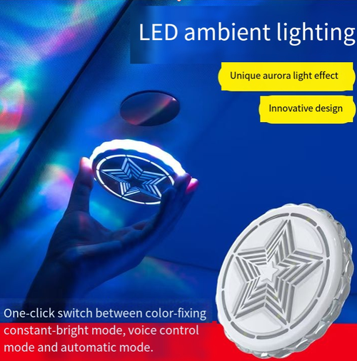 Esta lâmpada de leitura LED apresenta um design único de estrela de cinco pontas.  Seu efeito de luz aurora é encantador.  Ele pode ser alternado livremente entre vários modos, e adiciona diversão com controles por voz e modos automáticos.  A instalação da ventosa é simples, e o carregamento do Tipo C é tranquilo.  A operação é fácil e pode criar rapidamente uma atmosfera interna única, trazendo uma nova experiência ao dirigir.