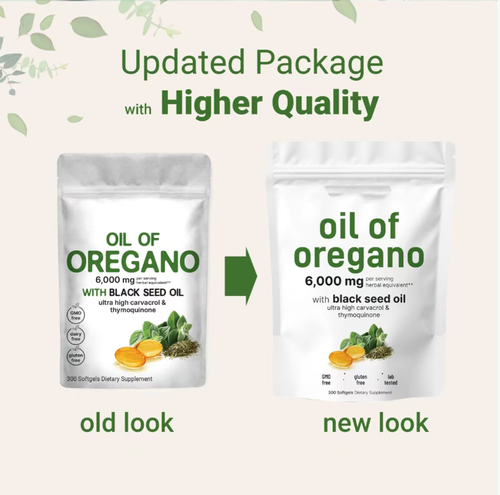 Cápsulas de Óleo de Orégano, 300 cápsulas em estoque, regulam os intestinos.  Óleo de orégano + óleo de semente preta + cúrcuma tem antibacteriano e promove o equilíbrio da flora intestinal.  Ele regula os intestinos em ambas as direções.  Alívio da indigestão alivia o desconforto gastrointestinal durante as mudanças sazonais.  Extratos naturais de plantas são suaves e não irritantes.  Um saco proporciona estabilidade intestinal por 6 meses, tornando o corpo mais energético.
