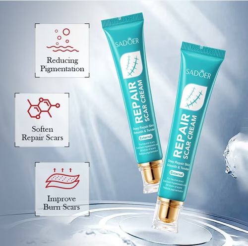 Creme de Silicone Composto para Cicatrizes, cicatrizes de pigmentação, marcas de acne novas e antigas, todas cobertas!  Silicone + extratos vegetais penetram na superfície da pele, alisando protuberâncias, desbotando manchas escuras, refrescando sem ficar oleoso e suave para peles sensíveis.  Faça o pedido hoje e adquira 6 tubos!  Aplique duas vezes ao dia, 70g por tubo dura dois meses.  Faça estoque para o ano todo, sem precisar cobrir cicatrizes ao usar roupas reveladoras.