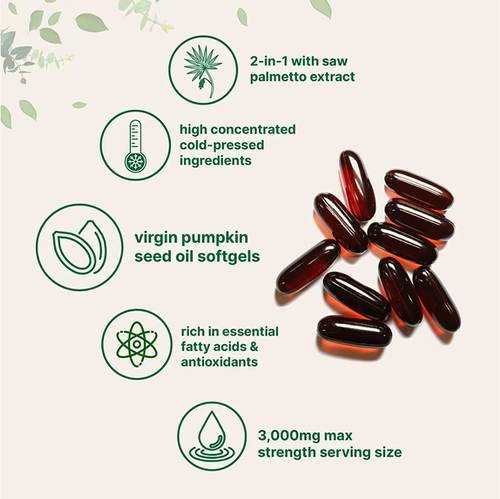 Cápsulas naturais de óleo de semente de abóbora para queda de cabelo, sementes de abóbora prensadas a frio + extrato de planta dupla de saw palmetto, 3000mg por cápsula, sem glúten e sem nozes, tamanho pequeno fácil de engolir sem cheiro de óleo.  Tome 1 cápsula por dia.  Se você fizer um pedido hoje, receberá 2 sacolas totalizando 360 cápsulas.  Faça estoque para um ano inteiro.  Ideal para cuidados suaves com cabelos e uso diário, amigável para peles sensíveis e fracas.