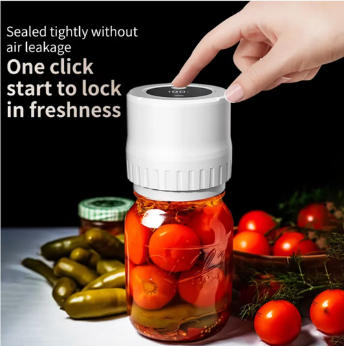 The upgraded Mason jar sealing machine, with one-click start and an electric vacuum pump to free your hands. It comes with a portable vacuum machine and multiple sealing lids, suitable for Mason jars. It can vacuum-seal fruits and vegetables inside the jars, keeping them fresh and dry. The operation is simple, making food storage more convenient and a great helper for home storage. It carefully safeguards every preservation operation.