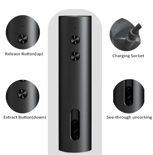 This electric bottle opener is super easy to operate with just one click! Compared to traditional bottle-opening methods - using a bottle opener is difficult and using a seashell knife to remove the stopper is strenuous - this device only requires a gentle touch of the button to effortlessly open the bottle, making the process simple and efficient, unlocking a delightful wine tasting experience for you~