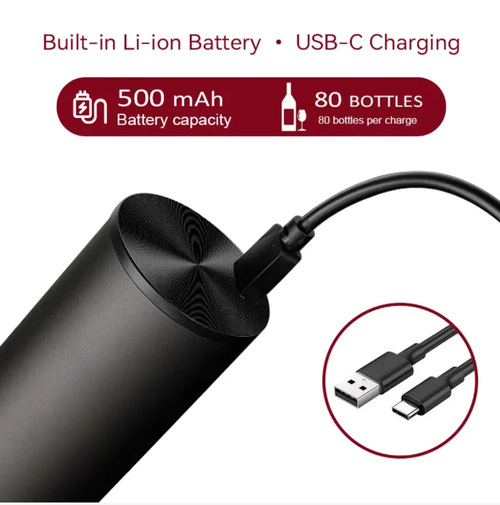 This electric bottle opener is super easy to operate with just one click! Compared to traditional bottle-opening methods - using a bottle opener is difficult and using a seashell knife to remove the stopper is strenuous - this device only requires a gentle touch of the button to effortlessly open the bottle, making the process simple and efficient, unlocking a delightful wine tasting experience for you~