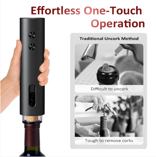 This electric bottle opener is super easy to operate with just one click! Compared to traditional bottle-opening methods - using a bottle opener is difficult and using a seashell knife to remove the stopper is strenuous - this device only requires a gentle touch of the button to effortlessly open the bottle, making the process simple and efficient, unlocking a delightful wine tasting experience for you~
