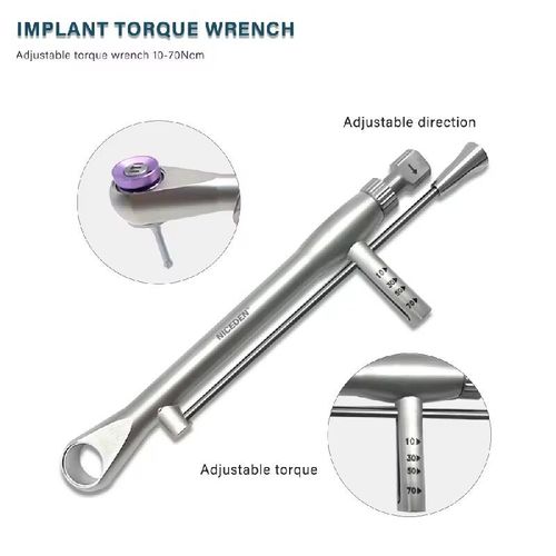 Dental Universal Implant Restoration Tool Kit Set: 16 multi-system compatible screwdrivers 10-70Ncm adjustable precision torque wrench made of high-hardness medical stainless steel material supporting 135° high-temperature sterilization compatible with ITI Odontex Denton and other multi-brand implant systems specialized for oral implant surgeries abutment restorations precise torque tools