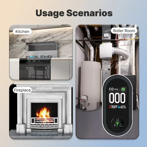 Este detector quatro-em-um pode monitorar gás, monóxido de carbono e também mostrar temperatura e umidade.  Os sensores de alta precisão reagem rapidamente, e a tela grande de 2 polegadas mostra valores claros.  Se o nível exceder o limite, é adequado para vários cenários, como cozinhas e garagens, substituindo vários dispositivos.  Economiza espaço e é mais conveniente.  É um escudo protetor oculto para a segurança doméstica.