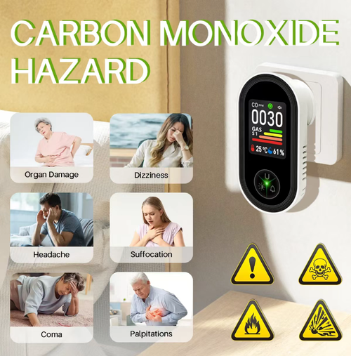 Este detector quatro-em-um pode monitorar gás, monóxido de carbono e também mostrar temperatura e umidade.  Os sensores de alta precisão reagem rapidamente, e a tela grande de 2 polegadas mostra valores claros.  Se o nível exceder o limite, é adequado para vários cenários, como cozinhas e garagens, substituindo vários dispositivos.  Economiza espaço e é mais conveniente.  É um escudo protetor oculto para a segurança doméstica.
