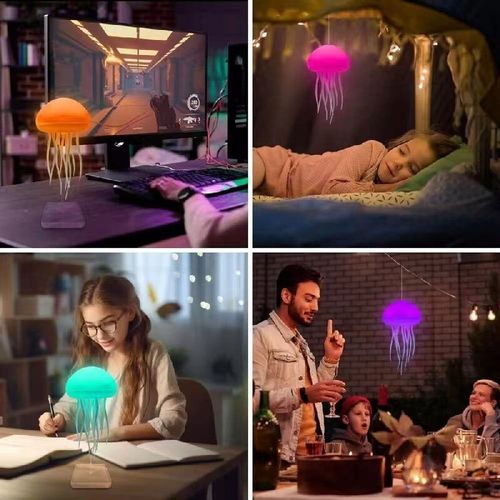 Lâmpada Atmosférica de Água-viva Sacudindo Espiritualmente: Controle por voz, modo duplo de botões, gradiente RGB de cores completas.  Tentáculos rotativos automaticamente podem ser pendurados ou colocados na mesa.  Luminária noturna de alto mar para a cabeceira do quarto, decoração da sala de estar, quarto infantil para o sonífero infantil, luminária criativa para carregar.