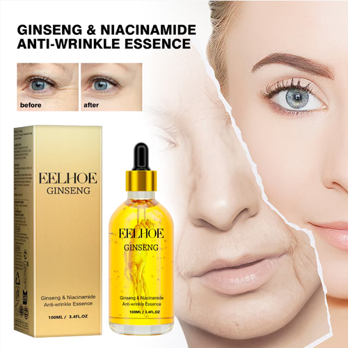 Ele combina o efeito nutritivo do ginseng com o efeito iluminador da nicotinamida, reduzindo efetivamente as linhas finas e melhorando a textura da pele.  Está em uma forma semelhante a água cristalina.  Se você fizer um pedido hoje, receberá 3 frascos de essência de ginseng líquido para remoção dos olhos, levantamento, firmamento e rejuvenescimento da pele.  Basta aplicar uma gota por dia, e sua pele será revitalizada e recuperará uma aparência jovem e elástica.