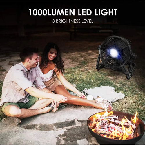 Festa ao ar livre tem que ter isso! controle de velocidade variável + rotação de 360°,  Equipado com luzes de 3 níveis de 1000 lúmens, adequado para uso emergencial durante acampamentos e outras ocasiões.   O suporte é estável e pode ser colocado firmemente em qualquer lugar.   É como um ventilador de primeira qualidade + lâmpada + ferramenta impermeável.   Adequado para acampamento, piqueniques e uso doméstico.   Economiza equipamentos enquanto é prático!