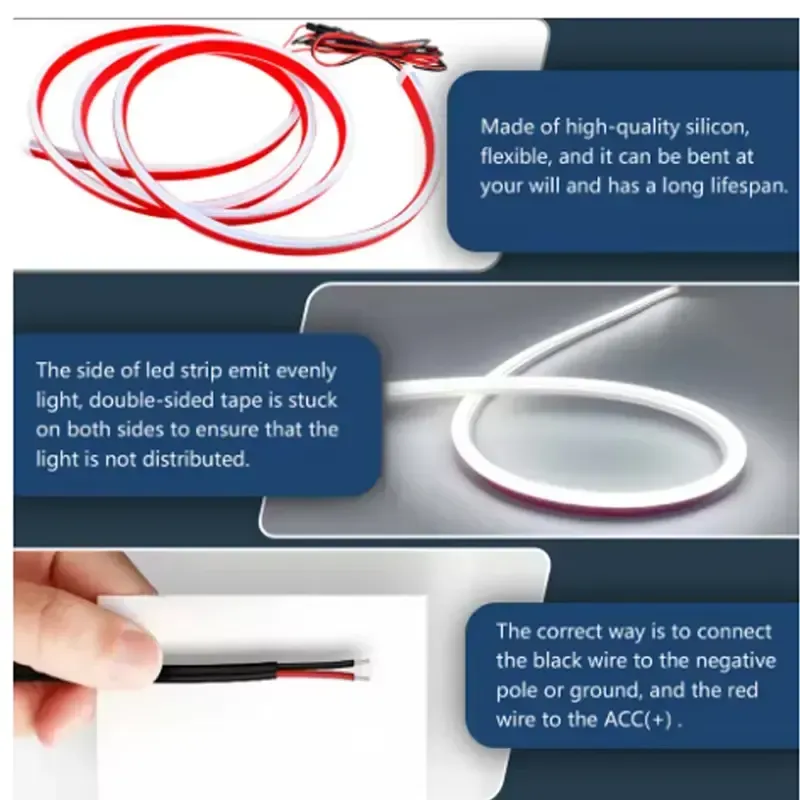 Item indispensável para a posição C noturna,estilo cibernético vermelho e branco, encaixa perfeitamente no capô do carro.8 tipos de efeitos de iluminação dinâmica, a luz fluindo durante a direção chama a atenção,luzes de estacionamento criam fotos impressionantes.Instalação contínua em 10 minutos, compatível com múltiplos modelos de veículos.  Brilhante, mas não deslumbrante, função dupla de decoração e aumento do reconhecimento.  A frente do carro se torna instantaneamente um modelo exclusivo!