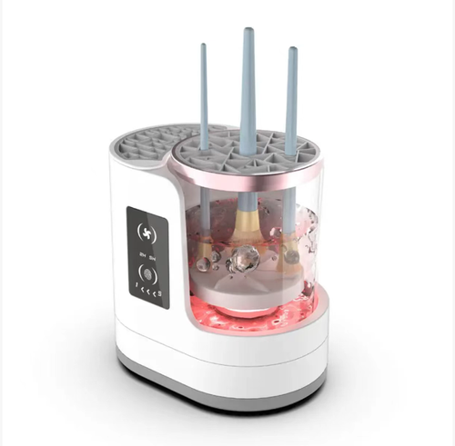 Máquina de limpeza e secagem de pincéis elétricos Lazyman.  leva apenas 5 minutos para terminar lavagem + centrifugação + secagem.  Gire em ambas as direções para remover resíduos da fundação.  O ar quente de 245W seca rápido sem formar grumos.  Ele possui 5 interfaces para se encaixar em todos os tipos de pincéis.  Lave várias escovas ao mesmo tempo, separe as partes secas e úmidas para evitar mofo.  Pincéis sujos de maratonar séries ficam novos e limpos para aplicação de maquiagem!