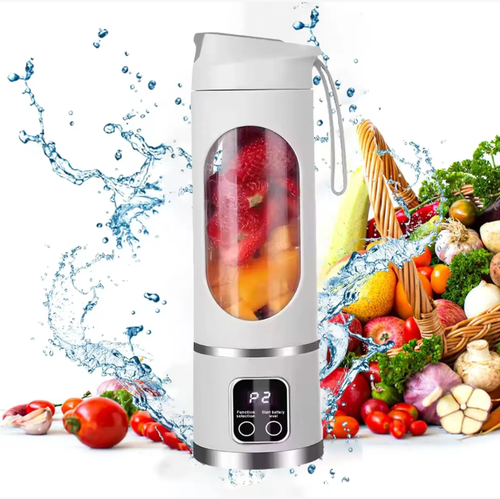 Coloque a máquina de suco fresco na sua bolsa!  Este espremedor sem fio de grande capacidade de 450ml tem três ajustes de ajuste: sem pressão para triturar gelo, líquido liso e fino sem filtração, pode ser usado dez vezes após uma única carga, portátil e fácil de limpar.  Você pode fazer suco de frutas a qualquer momento, seja no trabalho ou no acampamento, com sucos frescos e puros, e aproveitar a doçura refrescante a qualquer momento.  Prepare e sirva imediatamente
