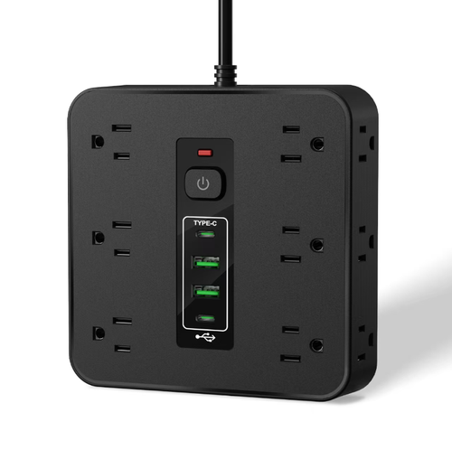 This smart power strip is the savior for messy wires on your desk: 360° multi-hole design doesn't interfere with each other, it has 1 Type-C + 3 USB charging ports, a 78.74-inch long cable that can adapt to remote sockets, overload protection + flame-retardant casing for greater safety, and a 5.39-inch compact size that saves space, suitable for various scenarios such as desks and TV cabinets. The desktop's cleanliness has been doubled.