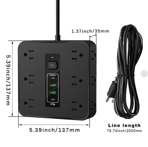 This smart power strip is the savior for messy wires on your desk: 360° multi-hole design doesn't interfere with each other, it has 1 Type-C + 3 USB charging ports, a 78.74-inch long cable that can adapt to remote sockets, overload protection + flame-retardant casing for greater safety, and a 5.39-inch compact size that saves space, suitable for various scenarios such as desks and TV cabinets. The desktop's cleanliness has been doubled.