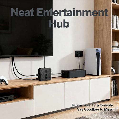 This smart power strip is the savior for messy wires on your desk: 360° multi-hole design doesn't interfere with each other, it has 1 Type-C + 3 USB charging ports, a 78.74-inch long cable that can adapt to remote sockets, overload protection + flame-retardant casing for greater safety, and a 5.39-inch compact size that saves space, suitable for various scenarios such as desks and TV cabinets. The desktop's cleanliness has been doubled.