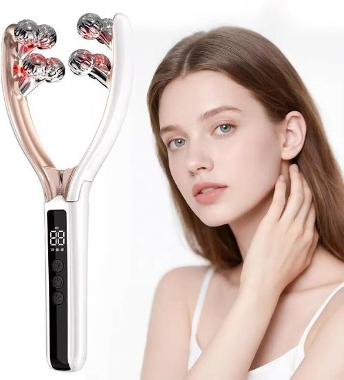 Dispositivo Beleza Aprimorado com Duplo Rolo: Rolos duplos + microcorrente EMS, 5 níveis de intensidade, levanta a linha da mandíbula e reduz o inchaço.  Radiofrequência RF + luz vermelha e azul, promove a produção de colágeno, reduz a acne e estabiliza a pele.  Corpo dourado rosa, dura meio mês com uma única carga, 5 minutos diários, aproveite para anti-envelhecimento e emagrecimento em casa, como em clínica.Portátil e não ocupa espaço,uma ferramenta de beleza indispensável para os preguiçosos.