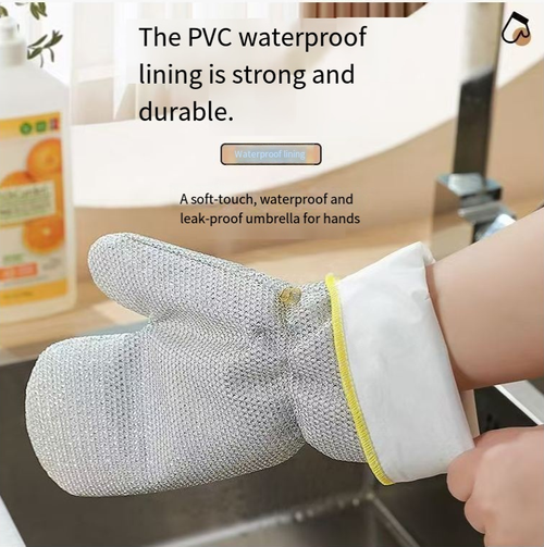 Essa luva de aço de arame é uma salvação na cozinha: com forro de PVC para propriedades impermeáveis e à prova de óleo, proteção de punho estendida, fibra de arame de aço para limpar panelas sem arranhar o revestimento e uma tira para secar facilmente.  Ele faz tudo com um único conjunto – lavar louça e limpar panelas – libertando você de mãos dormentes e machucadas e facilitando muito as tarefas domésticas.