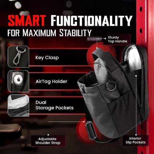 Boas notícias para os entusiastas do fitness!  A bolsa de fitness com placa traseira de dupla magnetização pode ser fixada com apenas uma pressão.  Puxe a alça de ombro e ela se transforma em uma bolsa de ombro único, permitindo uma transição suave entre o fitness e o deslocamento.com um compartimento interno para organização.  Itens pequenos permanecem organizados de forma arrumada, e o esquema de cores pretas mantém uma aparência minimalista que é altamente impressionante.