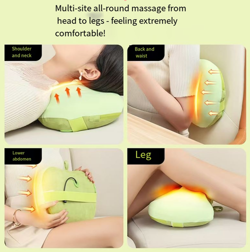 Travesseiro multifuncional modelo Apple: Massagem semelhante à mão humana + terapia de calor a temperatura constante.  Pode ser usado para massagear o pescoço,  O rebote lento e o material macio e amigável para a pele é confortável sem causar desconforto.  Pode ser usado para residências, escritórios e viagens.  Compacto e portátil, pode aliviar a fadiga causada por longos períodos sentados ou dirigindo a qualquer momento.  É uma estação móvel de fitness físico para trabalhadores.