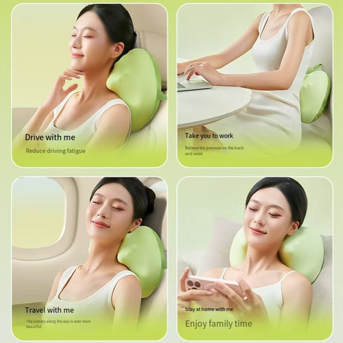 Travesseiro multifuncional modelo Apple: Massagem semelhante à mão humana + terapia de calor a temperatura constante.  Pode ser usado para massagear o pescoço,  O rebote lento e o material macio e amigável para a pele é confortável sem causar desconforto.  Pode ser usado para residências, escritórios e viagens.  Compacto e portátil, pode aliviar a fadiga causada por longos períodos sentados ou dirigindo a qualquer momento.  É uma estação móvel de fitness físico para trabalhadores.
