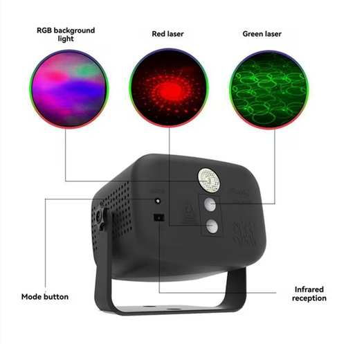 Pontos de estrela e raios se combinam para criar luz e sombra sonhadoras!  Controle por voz com efeito de música piscando.  O corpo do tamanho da palma da mão não ocupa muito espaço.  Não esquenta nem depois de uma noite inteira de uso.  Adequado para bebidas em casa, festas com amigos e cerimônias de aniversário.  Ela pode transformar instantaneamente uma parede branca em uma cena imersiva.  É um aparelho que melhora o clima e tem excelente custo-benefício!