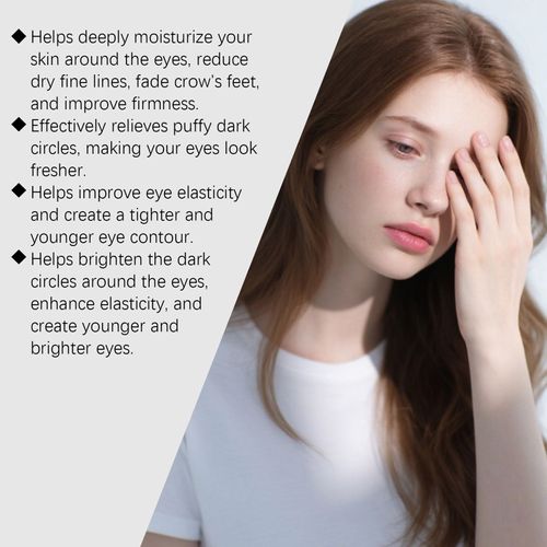 Faça o pedido hoje e você receberá 2 cremes iluminadores e hidratantes para os olhos.  Esses cremes contêm três ingredientes nutritivos: glicerina, ácido hialurônico e vitamina E.  Eles vêm com um pincel especial para facilitar a aplicação.  A textura refrescante e não oleosa é adequada para todos os tipos de pele.  Este é um produto suave para firmar os olhos e pode ser usado diariamente.  Pode imediatamente melhorar a flacidez dos olhos e reduzir rugas profundas.