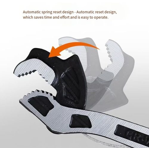 Chave inglesa autotravante ajustável de 12 polegadas.  Os dentes serrilhados de três lados têm uma aderência forte sem escorregar.  A cabeça é endurecida para aumentar a dureza e é eletrobanhada com revestimento refletivo para prevenção de ferrugem.   É adequado para vários cenários, como canos de água e parafusos.  Pode ser usado como uma única ferramenta ou como várias ferramentas em uma só.  É conveniente tanto para uso doméstico quanto para manutenção em canteiros de obras.