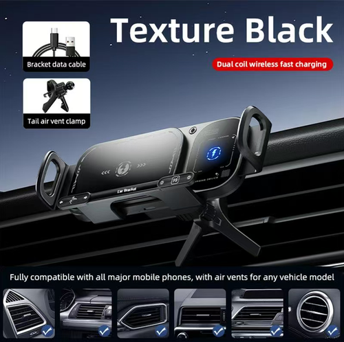 Este suporte de carregamento sem fio é compatível com todos os modelos, com o braço sensor de gravidade apertando automaticamente.  Permanece estável mesmo durante frenagens bruscas ou solavancos.  Ele pode ser estendido e retraído com uma mão e com um único clique.  Ele pode alternar entre modos retrato e paisagem com um único clique.  O carregamento rápido sem fio é sem linha.  A tela dobrável também pode ser adaptada e fixada com segurança.É conveniente e arrumado para se deslocar e dirigir.