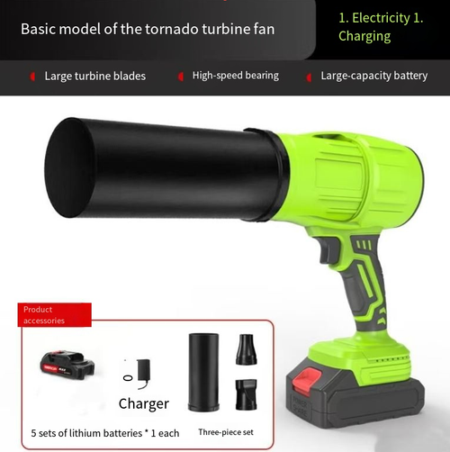 Secador de cabelo sem fio industrial e potente.  O ventilador da turbina combinado com rolamentos de alta velocidade proporciona um fluxo de ar forte e estável.  Design sem fio + bateria substituível elimina a necessidade de fios.  A empunhadura ergonômica permite segurar por tempo e conforto.  Adequado para vários cenários, como remoção de detritos de automóveis, remoção de neve de veículos e limpeza de jardins.  É uma ferramenta de limpeza profissional e eficiente.