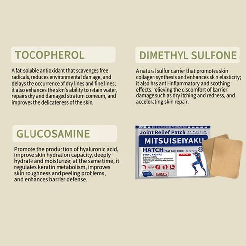 Faça o pedido hoje e você receberá 3 pacotes com um total de 18 adesivos de cuidado articular calmantes e não irritantes com extrato de ervas.  Esses adesivos são feitos com misturas naturais de ervas (gengibre, glucosamina e tocoferol) e podem se adequar aos contornos do seu corpo, especialmente aliviando dores musculares,  Eles ajudam a manter a facilidade de movimento, flexibilidade e conforto geral durante suas atividades diárias e estilo de vida ativo.