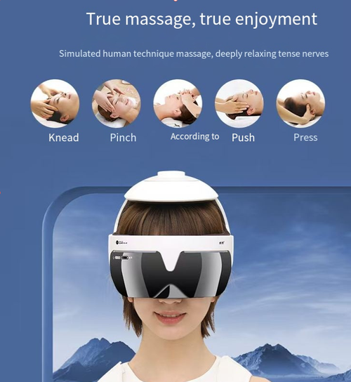 Massageador elétrico de cabeça, com 14 camadas de airbags cobrindo precisamente 21 pontos de acupuntura da cabeça, olhos e pescoço.  Técnicas alternadas de amassar, pressionar e empurrar.  A terapia térmica de grafeno a temperatura constante alivia a fadiga.  Suporta conexão inteligente HiLink.  O APP permite ajustes caseiros de força e temperatura.  O design oco em forma de olho não pressiona os globos oculares.  Ele pode recarregar seu corpo e mente a qualquer hora e em qualquer lugar.