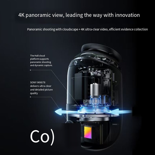 Gravador panorâmico de direção de 360°, com qualidade de imagem 4K ultra nítida e câmera panorâmica panorâmica, ele pode capturar cenas tanto dentro quanto fora do veículo sem pontos cegos, capturando claramente os detalhes das placas.  Ele suporta monitoramento de estacionamento e visualização remota via celular, alarme automático em caso de colisão, backup de vídeo na nuvem, instalação fácil sem bloquear a visão, oferecendo proteção total durante a direção e estacionamento.