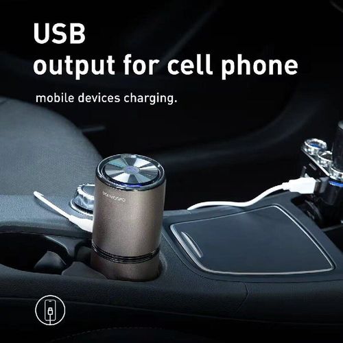 Purificador de ar e estação de carregamento tudo-em-um para carro: gerador de 12 milhões de íons negativos, purificação abrangente de 360°, design sem filtro para uso contínuo sem complicações, 99,99% de eliminação de poeira,  carregamento rápido por USB para celulares e dispositivos eletrônicos, porta-copos compactos com tamanho compatível com display digital e botão de energia com um toque, projetado para criar um ambiente de direção mais saudável e confortável