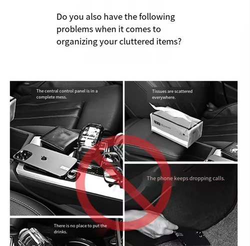 Caixa multifuncional de apoio de braço para carros, com grande capacidade multicamada para armazenar tecidos e itens pequenos espalhados.  O lado tem um suporte para copos.   Interfaces Dual-Type-C + USB com carregamento rápido de 5A. Fácil de instalar e antiderrapante para armazenamento.  Ajuda a organizar o console central e melhora a experiência de dirigir.  Com funções práticas e detalhes requintados, cada viagem se torna mais confortável e conveniente.