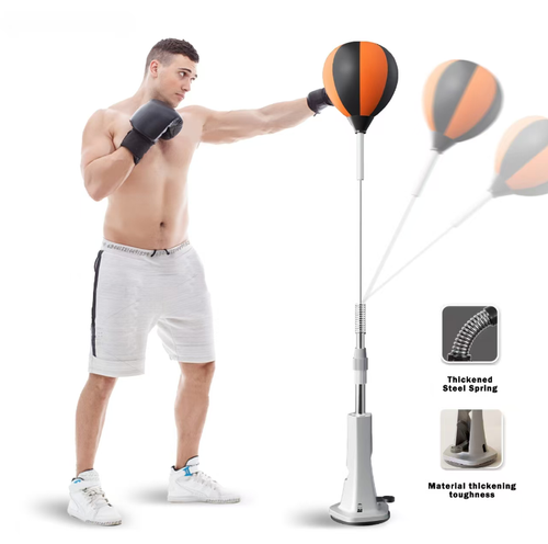 Bola de reação vertical de boxe com recurso flexível de rebote de 360°.  Ele aumenta a velocidade de reação e o poder explosivo.  As ventosas potentes são estáveis e não tremem, com altura ajustável adequada para todas as faixas etárias.  O design silencioso não incomoda os outros.  É adequado para relaxamento doméstico, treinamento físico, interação entre pais e filhos, e é uma escolha prática para expressar vitalidade a qualquer momento.