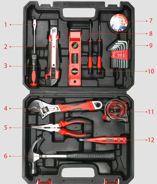 O conjunto multifuncional inclui 12 ferramentas comumente usadas.  Feito de aço com alto teor de carbono, é durável e antiderrapante. montagem DIY e outras situações.  A caixa de armazenamento de alto teor molecular que a acompanha é resistente a choques e possui compartimentos separados para armazenamento.  O design portátil torna o portátil e fácil de carregar.  Esse conjunto pode resolver problemas domésticos e é um item prático e útil para aumentar a conveniência da vida.