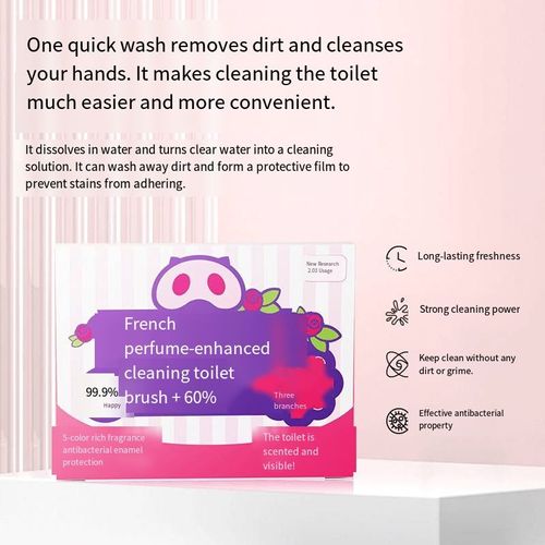 Faça o pedido hoje e você receberá 3 caixas de desodorizante multi-efeito de perfume francês, removedor de escamas e bastões de limpeza para sujeira.  O produto contém perfume francês emulsionante + complexo antibacteriano polifenólico natural do chá, uma camada protetora cerâmica antibacteriana de cinco cores, desempenho de limpeza aprimorado em 60%, uma fórmula solúvel de ativação em água, tecnologia de desodorização,fragrância duradoura e melhoria na experiência diária no banheiro.