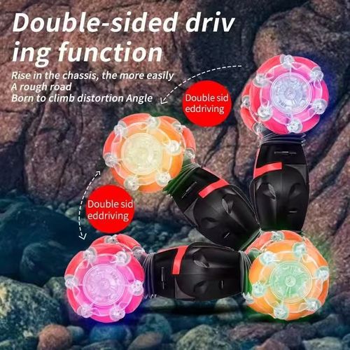 Carro de dublê RC todo-terreno controlado por gestos com luzes LED legais, caminhão 4x4 off-road torcido com direção dupla face, giros e derrapagens de 360°, modos remotos duplos para operação flexível, rodas transparentes antiderrapantes com iluminação dinâmica, altura livre de 8cm para estradas irregulares, durável e recarregável, brinquedo ideal para ambientes externos e internos para meninos e meninas que amam aventura