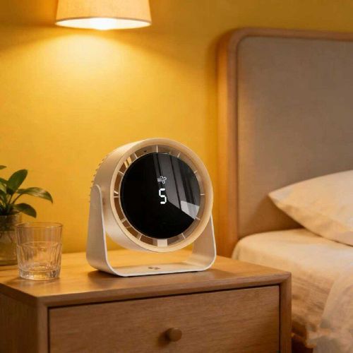 Ventilador de resfriamento ambiente multifuncional: aparência luxuosa branca marfim, painel digital inteligente, turbo vórtice para resfriamento de circulação geral a 360°, uso duplo montado em mesa e na parede, sem necessidade de instalação, entrega de ar silencioso biônico de sete folhas com alcance ultra longo de 10 metros, não é apenas um dispositivo de resfriamento, mas também uma peça de decoração doméstica para ambiente doméstico de mesa