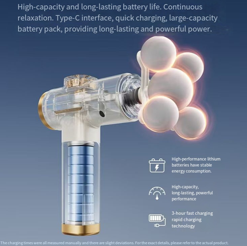 Massagem combinada de quatro cabeças, cobrindo uma área maior de grupos musculares ao mesmo tempo.  Com 99 níveis de ajuste de força, ele pode se adaptar de relaxamento suave a impacto profundo.  Carregamento rápido Tipo C para longa duração da bateria.  É uma ferramenta eficiente de relaxamento para recuperação da forma física e alívio a longo prazo da sentação.  Essa arma fascial multi-cabeça permite que você desbloqueie o relaxamento profundo do seu corpo de forma mais eficiente.