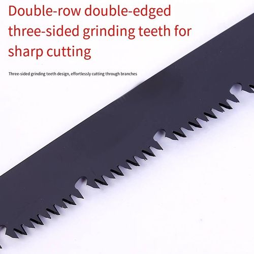 Faça o pedido hoje e você receberá 3 serras dobráveis portáteis dupla face de aço SK Five Steel.  A superfície é revestida com Teflon, o que pode reduzir o atrito e prolongar a vida útil.  Por meio da retificação triangular de dois lados, os dentes da serra são afiados e fáceis de cortar.  Esta serra manual é portátil e fácil de armazenar, sendo adequada para vários cenários como poda externa, corte de madeira e jardinagem doméstica.