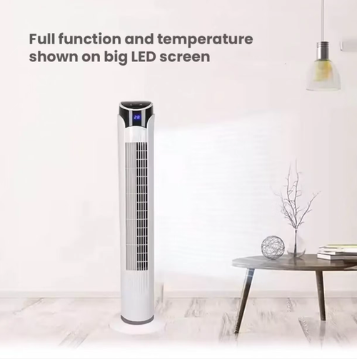 Este ventilador de torre sem pás foi projetado pensando na aerodinâmica, imitando a brisa suave da natureza.  Não sopra diretamente, tornando-o mais confortável.  O duto de ar preciso em forma de vórtice garante uma operação silenciosa e não perturba o sono.  Ele suporta giro, múltiplas configurações de velocidade e funções de temporizador.  Em pé, é fino e compacto, não ocupando muito espaço.  É uma opção ideal de refrigeração para o quarto.