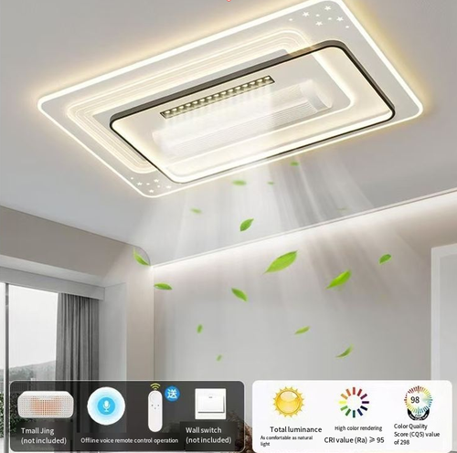 Este abajur de ventilador montado no teto combina iluminação e brisa suave ao mesmo tempo.  Oferece proteção ocular de espectro total (Ra > 97, nível RGO com luz azul), suporta voz offline e controle remoto.  Com design estético geométrico, é durável e resistente à corrosão, adequado para 15 a 30 metros quadrados de espaço.  Por meio de tecnologia inteligente e design meticuloso, cria-se um espaço residencial ideal, confortável, conveniente e de alta qualidade visual.